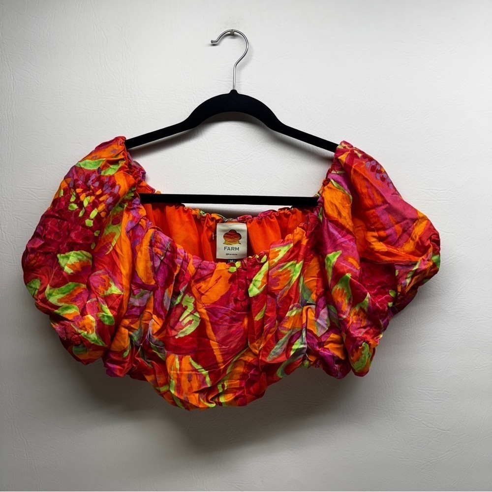 Farm Rio fruit brush Floral Puff Sleeve Crop Top size nwt - Picture 3 of 8